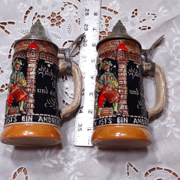 Vintage German Biersteins with Pewter Lids - Set of 2 - Picture 5 of 11